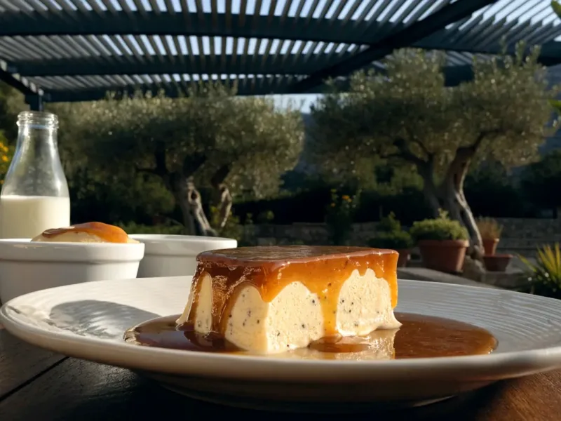 Crème caramel préparée avec 1/2 litre de lait, démoulée sous une pergola bioclimatique anthracite